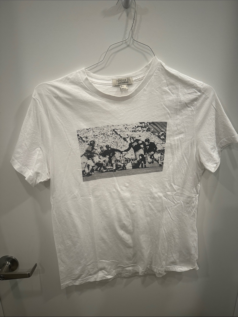 Forever 21 White Short-Sleeve Football Photo Tee